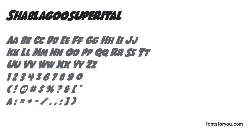 Schriftart Shablagoosuperital – Alphabet, Zahlen, spezielle Symbole