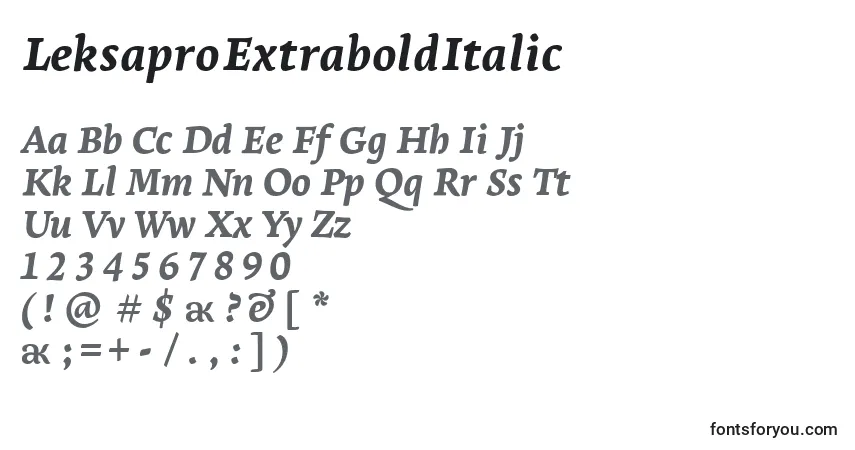 A fonte LeksaproExtraboldItalic – alfabeto, números, caracteres especiais