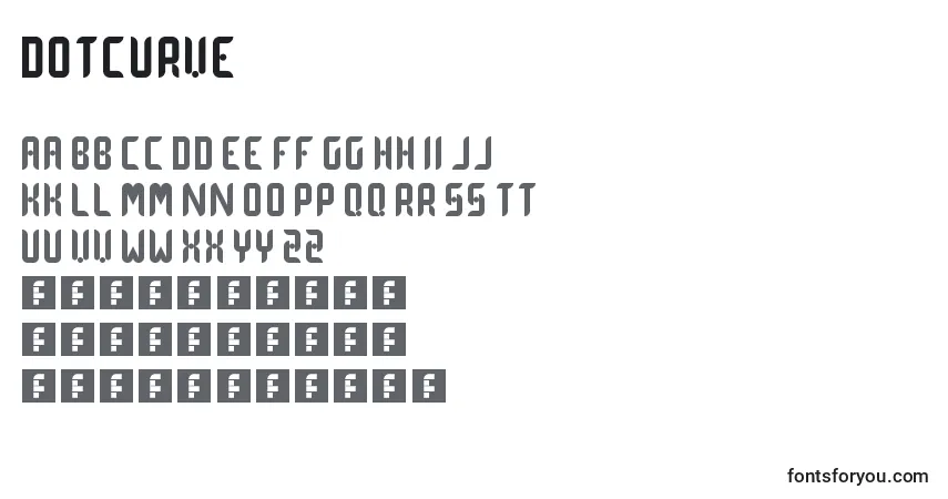Czcionka DotCurve – alfabet, cyfry, specjalne znaki