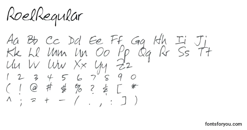 A fonte RoelRegular – alfabeto, números, caracteres especiais
