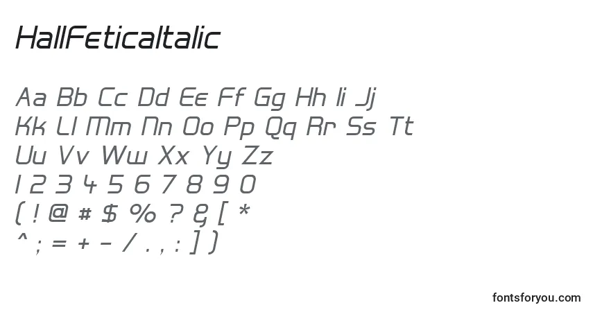 Czcionka HallFeticaItalic – alfabet, cyfry, specjalne znaki