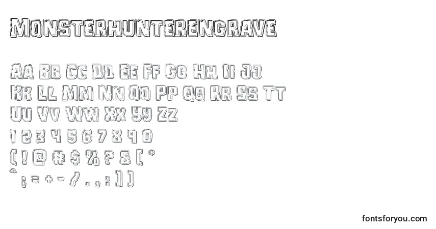 Schriftart Monsterhunterengrave – Alphabet, Zahlen, spezielle Symbole