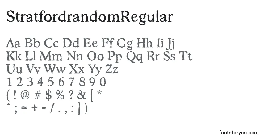 A fonte StratfordrandomRegular – alfabeto, números, caracteres especiais