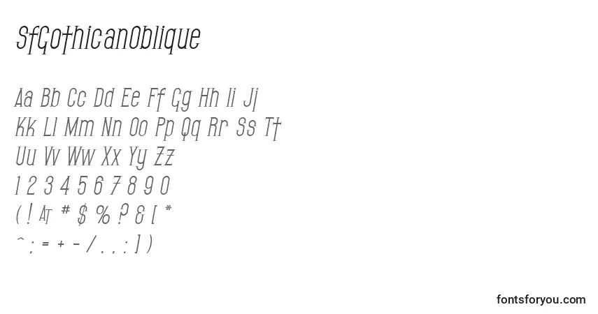 Czcionka SfGothicanOblique – alfabet, cyfry, specjalne znaki