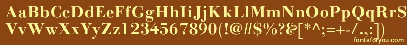LinotypegianottenBold-fontti – keltaiset fontit ruskealla taustalla