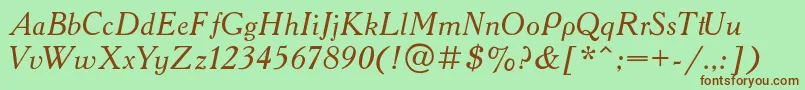 Fonte AAdemyItalic – fontes marrons em um fundo verde