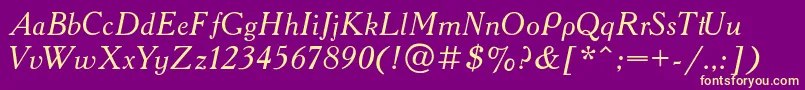 Fonte AAdemyItalic – fontes amarelas em um fundo roxo