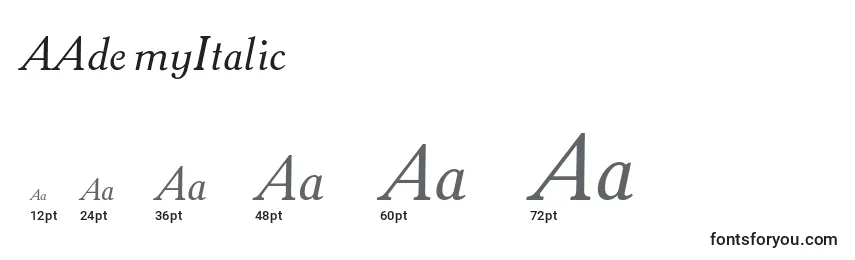 AAdemyItalic Font Sizes