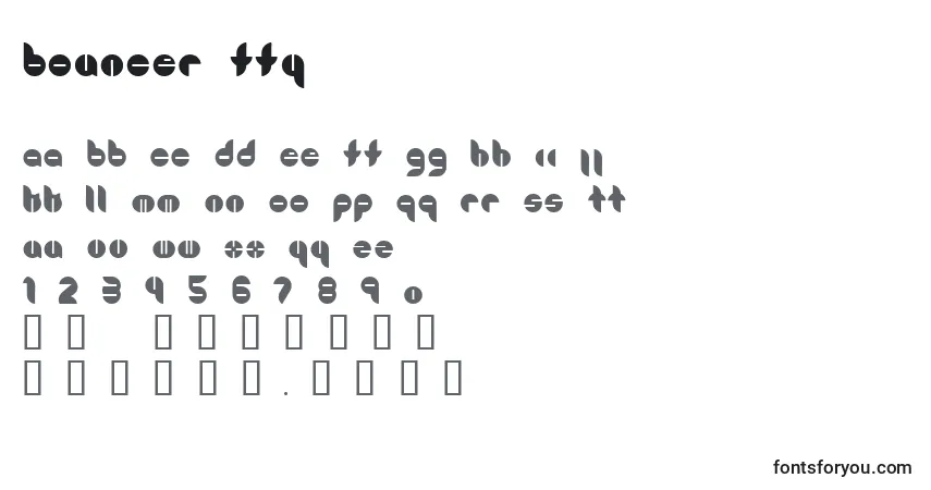 Schriftart Bouncer ffy – Alphabet, Zahlen, spezielle Symbole