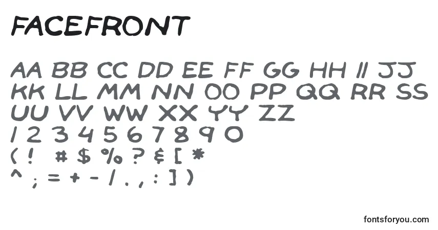 Schriftart FaceFront – Alphabet, Zahlen, spezielle Symbole