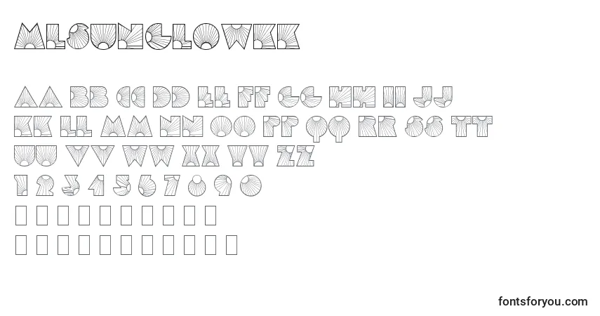 A fonte MlSunglowKk – alfabeto, números, caracteres especiais