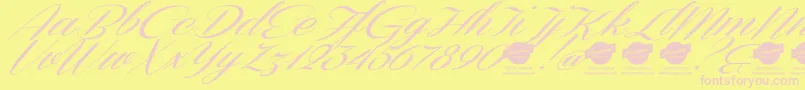 DemoConeriascriptSlanted-Schriftart – Rosa Schriften auf gelbem Hintergrund