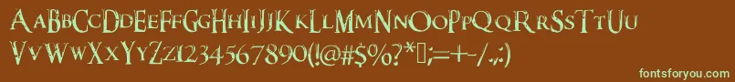 フォントDarkxshadowx21%5c%27sSkyrimFont – 緑色の文字が茶色の背景にあります。