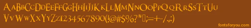 Darkxshadowx21%5c%27sSkyrimFontフォントについての詳細 フォントDarkxshadowx21%5c%27sSkyrimFont – オレンジ色の文字が茶色の背景にあります。