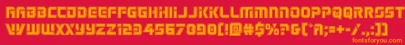 Legiosabinabevel-Schriftart – Orangefarbene Schriften auf rotem Hintergrund