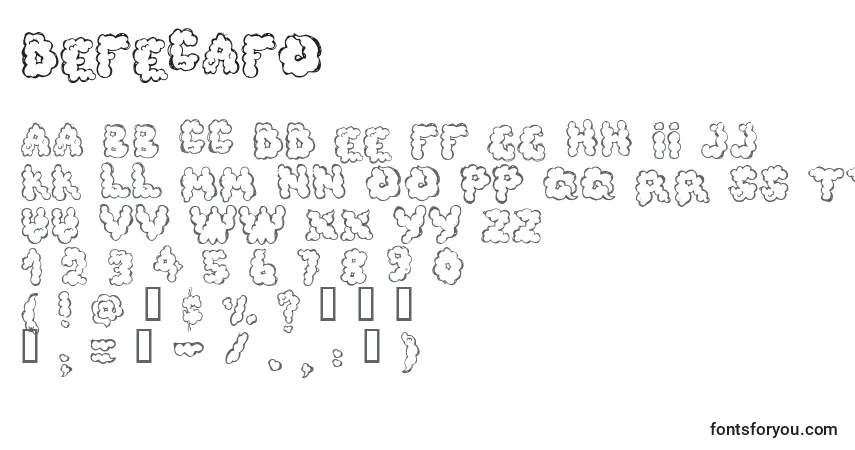 Czcionka Defecafo – alfabet, cyfry, specjalne znaki