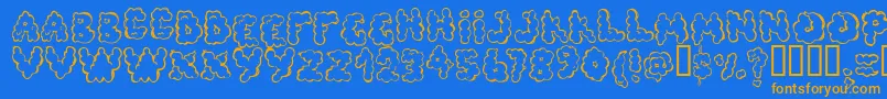 Defecafo-Schriftart – Orangefarbene Schriften auf blauem Hintergrund