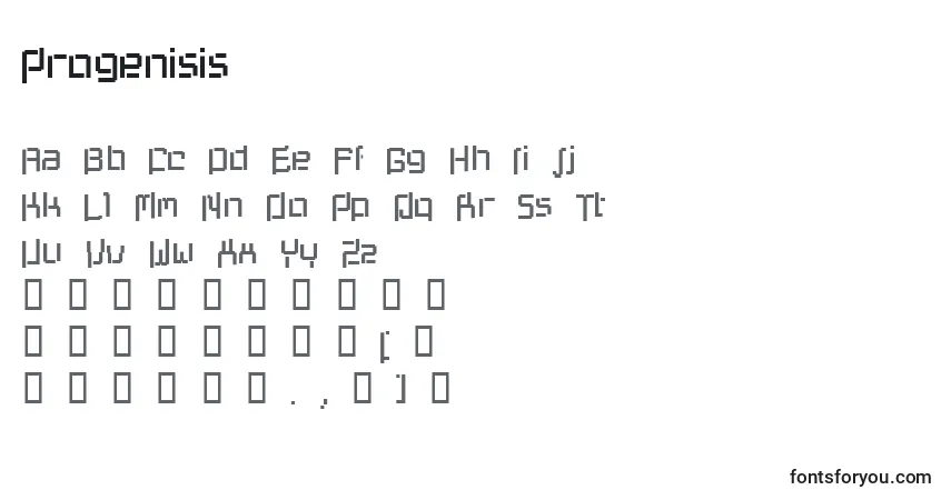 Czcionka Progenisis – alfabet, cyfry, specjalne znaki