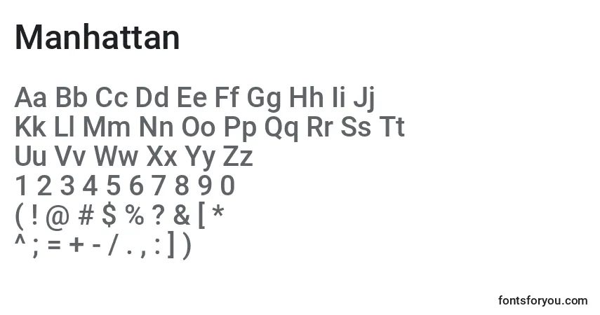 A fonte Manhattan – alfabeto, números, caracteres especiais