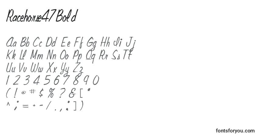 A fonte Racehorse47Bold – alfabeto, números, caracteres especiais