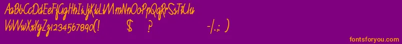 RuthScript-Schriftart – Orangefarbene Schriften auf violettem Hintergrund