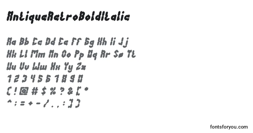 Шрифт AntiqueRetroBoldItalic – алфавит, цифры, специальные символы