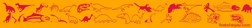 Dinosotype-Schriftart – Rote Schriften auf orangefarbenem Hintergrund