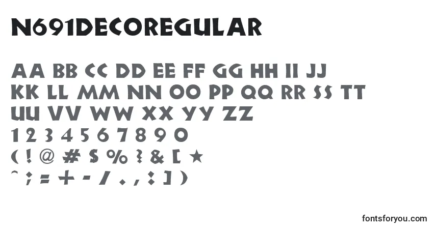 A fonte N691DecoRegular – alfabeto, números, caracteres especiais