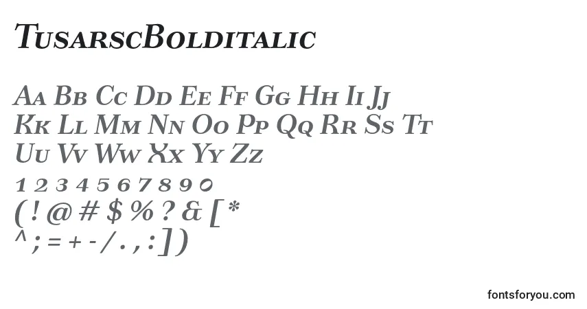 Schriftart TusarscBolditalic – Alphabet, Zahlen, spezielle Symbole