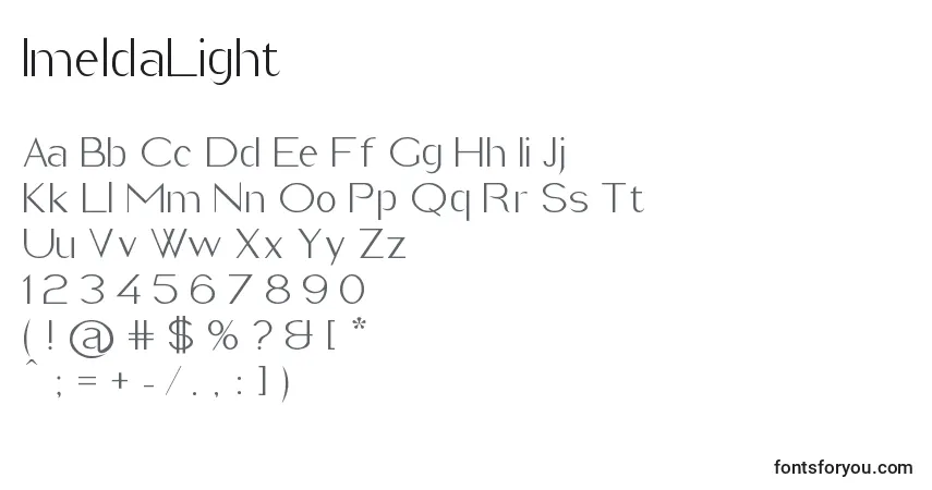 A fonte ImeldaLight – alfabeto, números, caracteres especiais