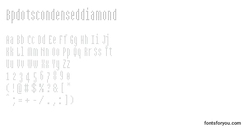 Czcionka Bpdotscondenseddiamond – alfabet, cyfry, specjalne znaki