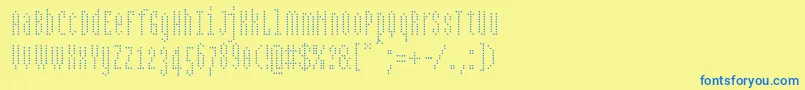 Bpdotscondenseddiamond-Schriftart – Blaue Schriften auf gelbem Hintergrund