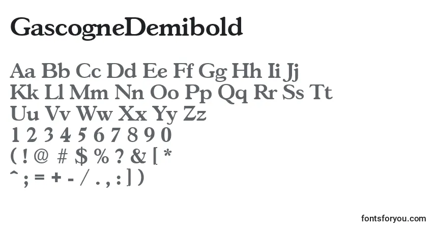 Шрифт GascogneDemibold – алфавит, цифры, специальные символы