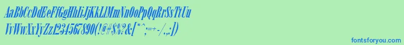 Fonte ArsisdeeregItalic – fontes azuis em um fundo verde