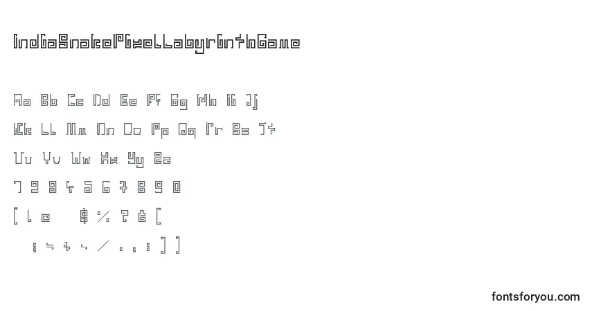 Czcionka IndiaSnakePixelLabyrinthGame – alfabet, cyfry, specjalne znaki