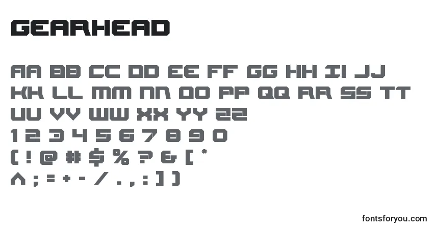 Gearhead Font – alphabet, numbers, special characters