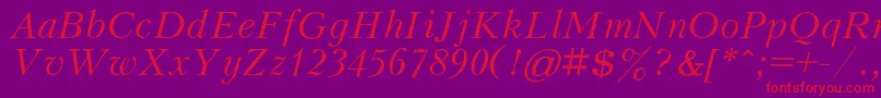 KudrashovcItalic-Schriftart – Rote Schriften auf violettem Hintergrund