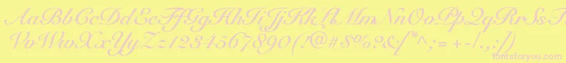SnellRoundhandBoldScript-Schriftart – Rosa Schriften auf gelbem Hintergrund