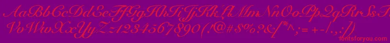 SnellRoundhandBoldScript-fontti – punaiset fontit violetilla taustalla