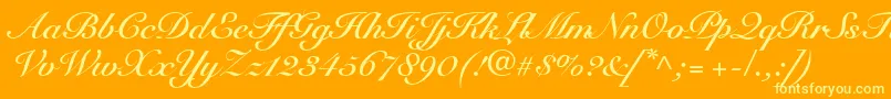SnellRoundhandBoldScript-Schriftart – Gelbe Schriften auf orangefarbenem Hintergrund