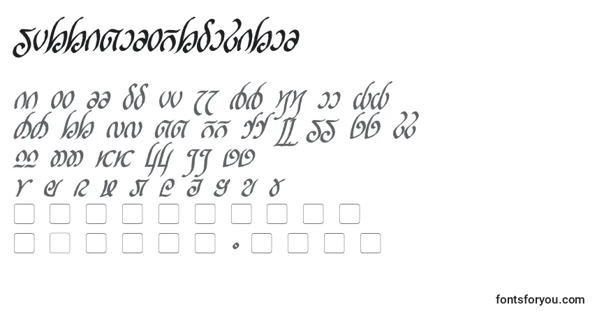 A fonte RellanicBoldItalic – alfabeto, números, caracteres especiais