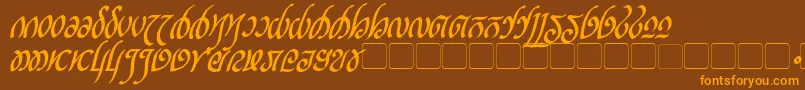 RellanicBoldItalic-Schriftart – Orangefarbene Schriften auf braunem Hintergrund