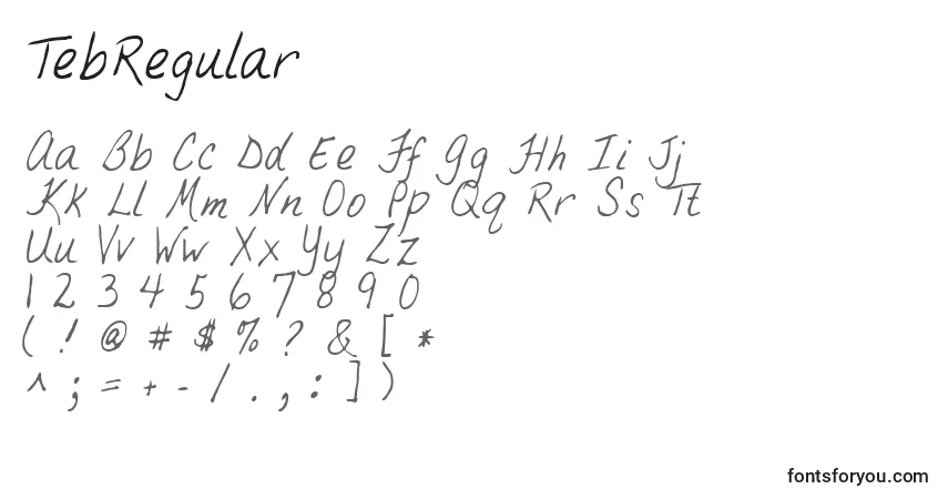 A fonte TebRegular – alfabeto, números, caracteres especiais