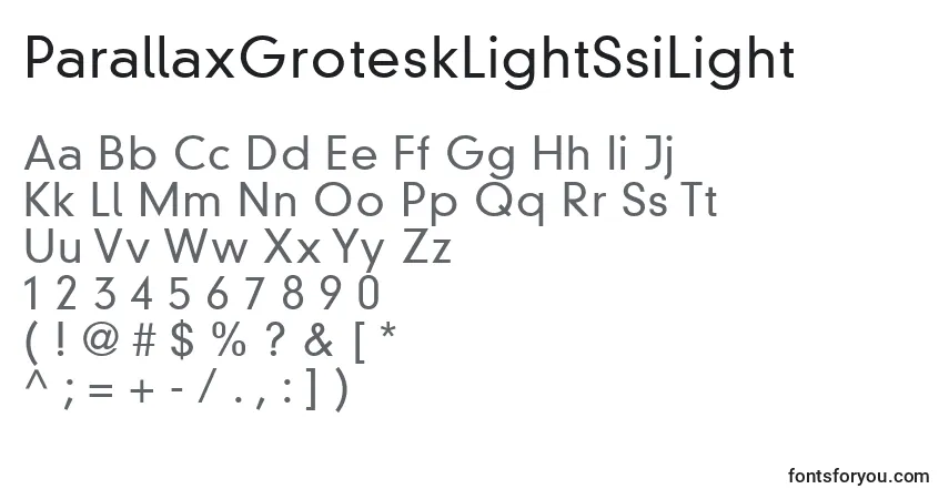 A fonte ParallaxGroteskLightSsiLight – alfabeto, números, caracteres especiais