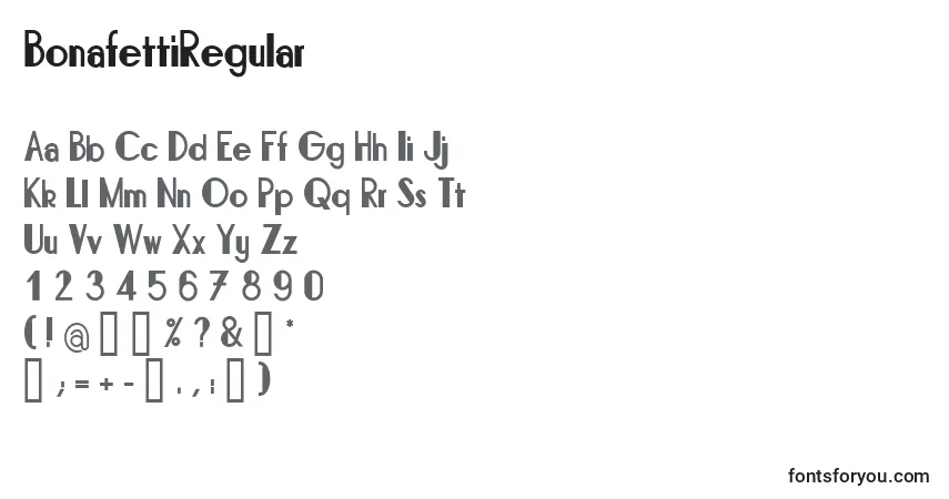 Czcionka BonafettiRegular – alfabet, cyfry, specjalne znaki