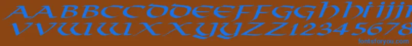 VikingNormalExItalic-Schriftart – Blaue Schriften auf braunem Hintergrund