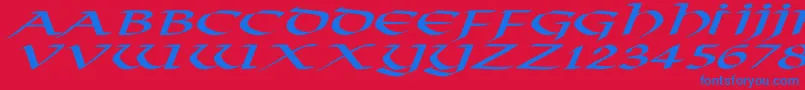 VikingNormalExItalic-Schriftart – Blaue Schriften auf rotem Hintergrund