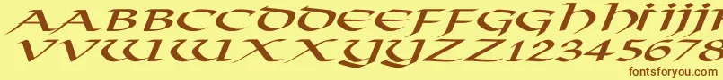 フォントVikingNormalExItalic – 茶色の文字が黄色の背景にあります。