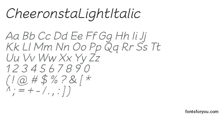 Шрифт CheeronstaLightItalic – алфавит, цифры, специальные символы