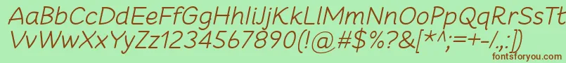 Fonte CheeronstaLightItalic – fontes marrons em um fundo verde